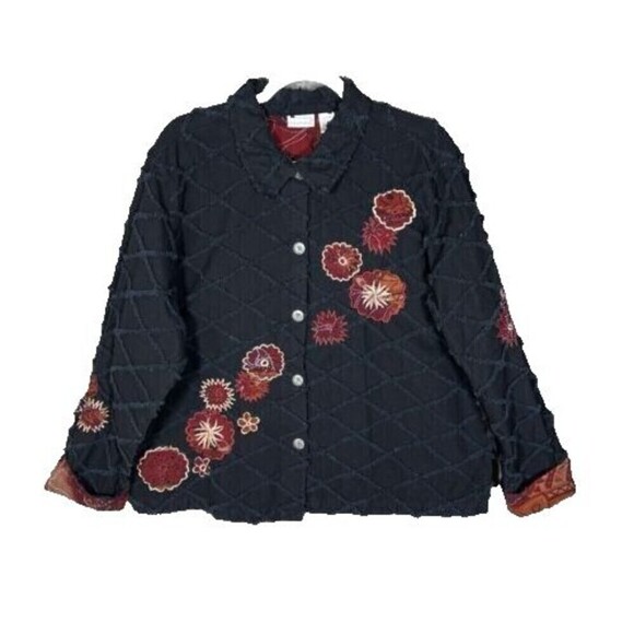 Fashion Bug Y2K Floral Embroidered Beaded Jacket 18 20 Boxy 90s Blazer Grunge - Picture 1 of 11